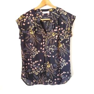 S Black Floral Philosophy Cap Sleeve Blouse Shirt